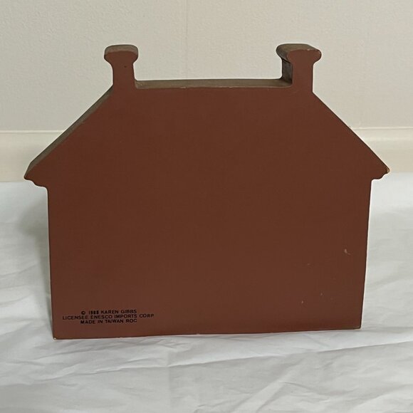 1988 Vintage Enesco Wood Block Painted House Shelf Sitter Brick Chimney - Picture 3 of 6